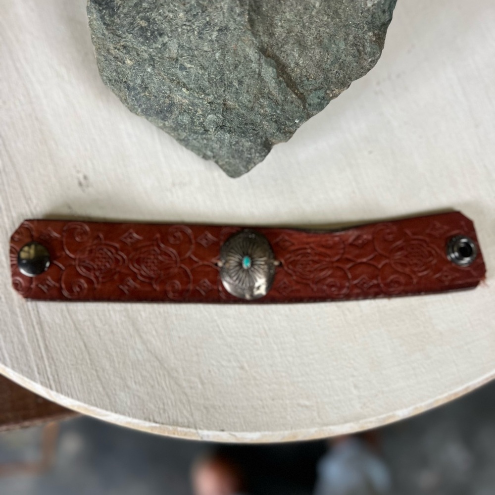 Handmade Sterling Silver Concho Leather Cuff – 7.5” - Picture 4 of 4
